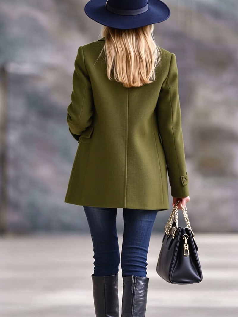 Women's Army Green Floral Print Lapel Collar Button Front Long Sleeve Coat