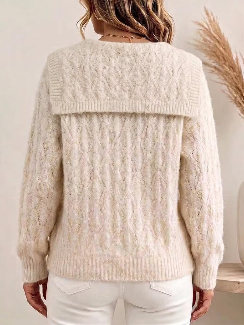 Women's Beige Floral Lapel Button Long Sleeve Cardigan