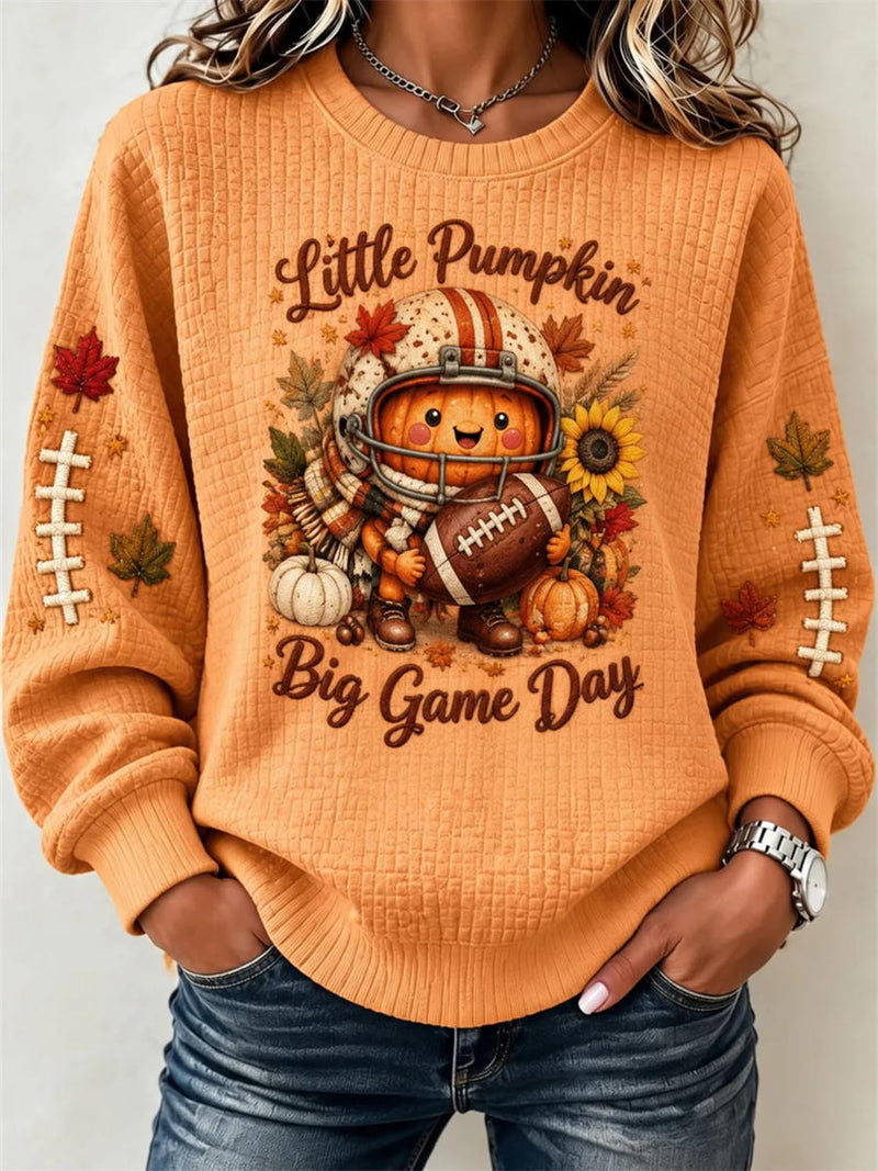 Women's Thanksgiving Orange Pumpkin Football Floral Letter Print Round Neck Long Sleeve Sweatshirt