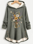 Women's Jar Floral Butterfly Print Hooded Long Sleeve Hoodie