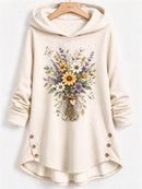 Women's Jar Floral Butterfly Print Hooded Long Sleeve Hoodie