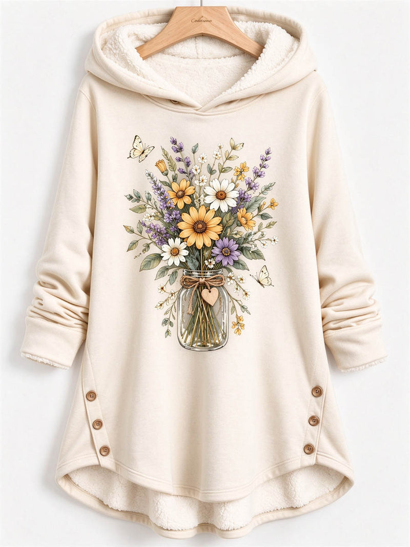 Women's Jar Floral Butterfly Print Hooded Long Sleeve Hoodie