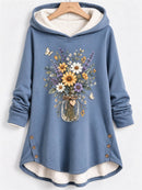 Women's Jar Floral Butterfly Print Hooded Long Sleeve Hoodie