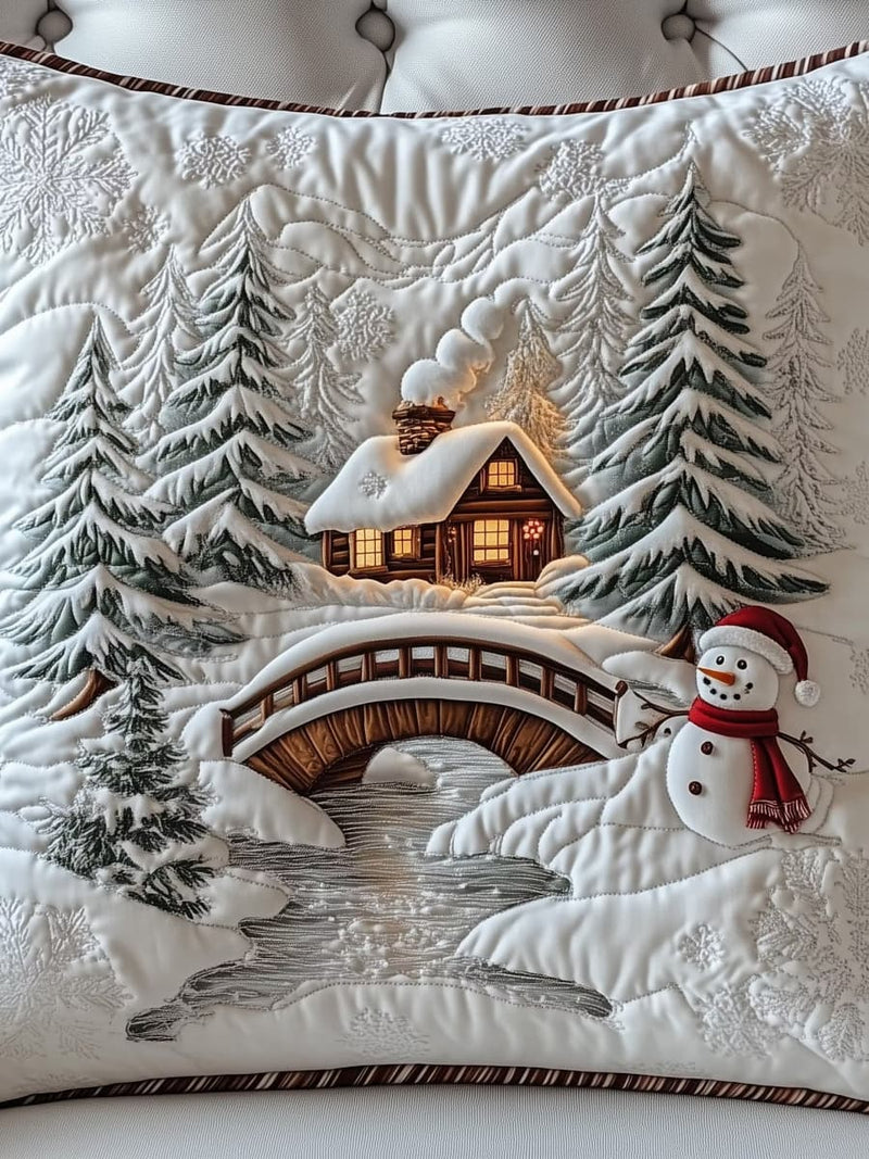 Women's Christmas Multi Snowman Cabin Bridge Pine Tree Print Square Pillow Cover