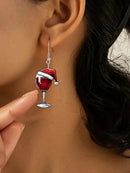 Women's Christmas Red Acrylic Dangle Wine Glass Theme Earrings