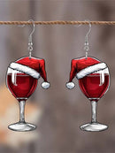 Women's Christmas Red Acrylic Dangle Wine Glass Theme Earrings