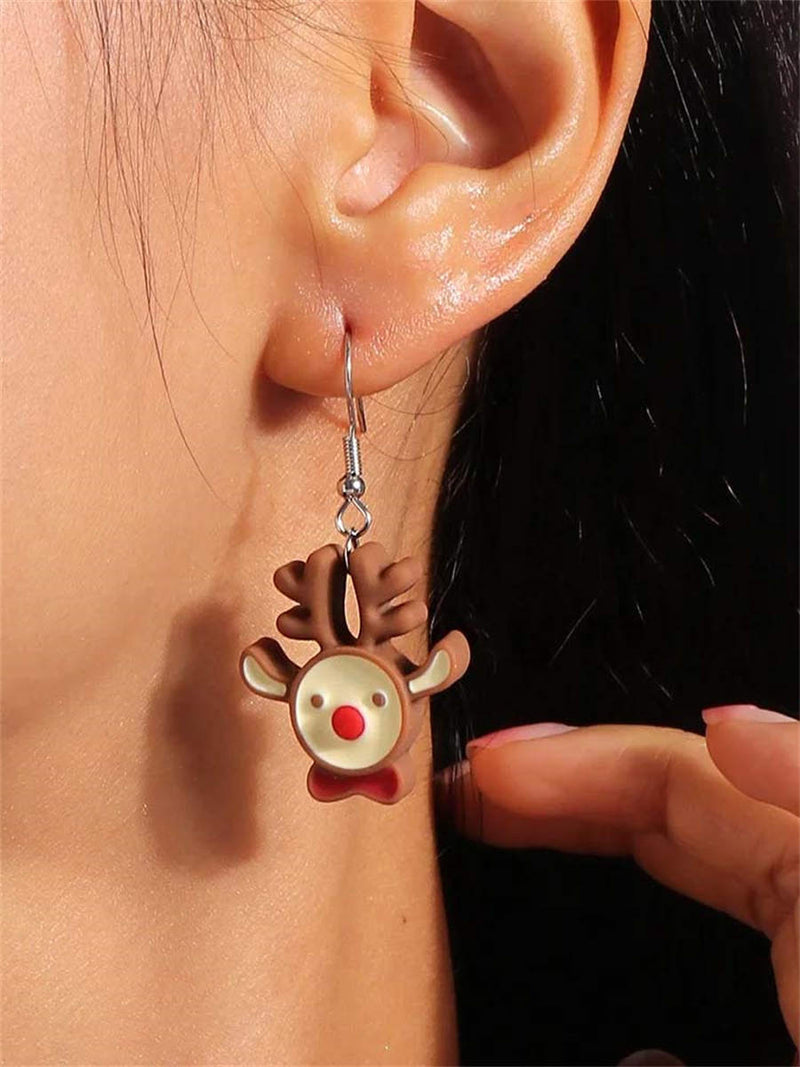 Women's Christmas Multi Resin Dangle Reindeer Earrings