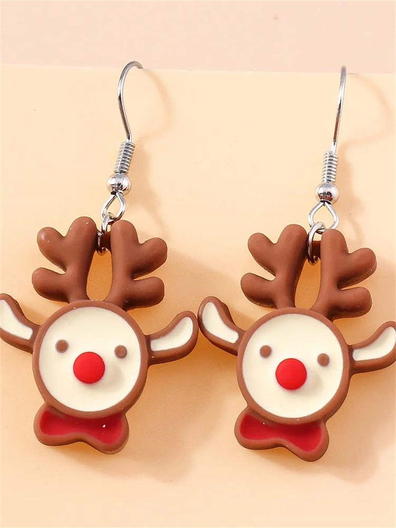 Women's Christmas Multi Resin Dangle Reindeer Earrings