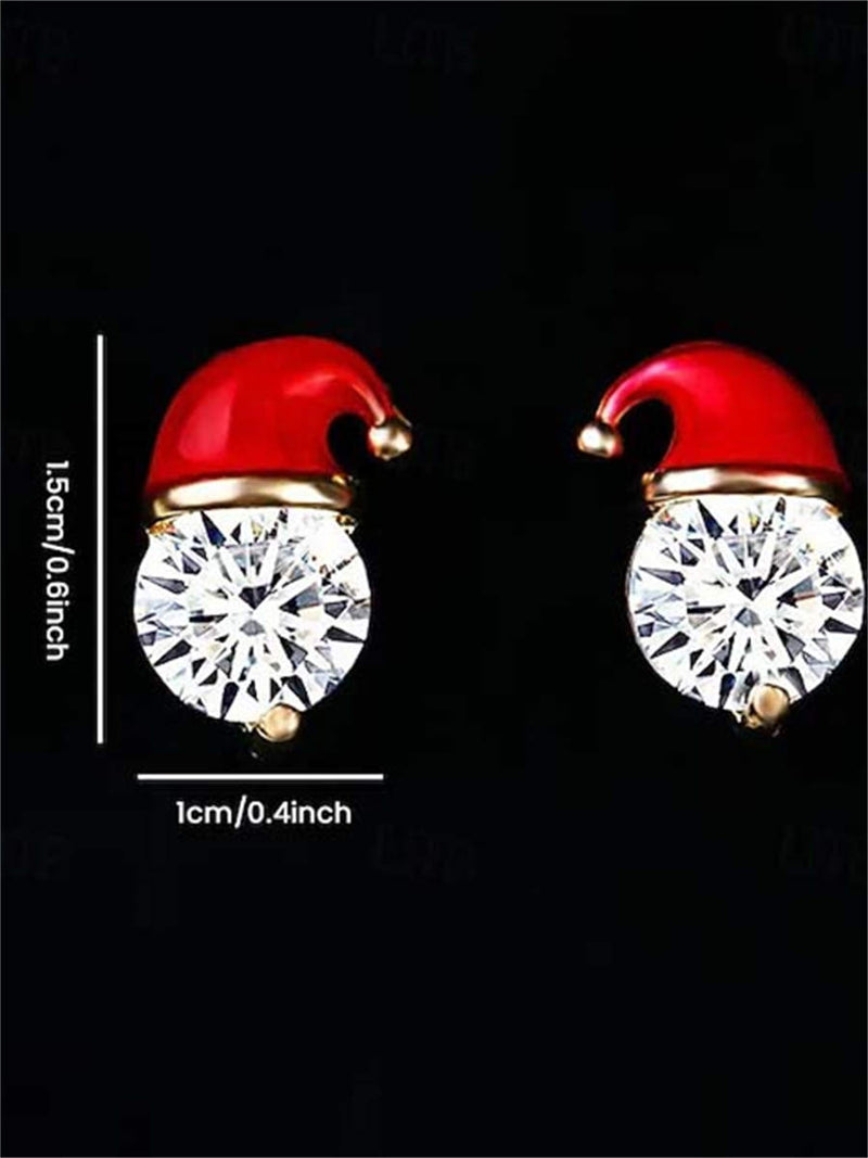 Women's Christmas Multi Enamel Zircon Santa Hat Stud Earrings