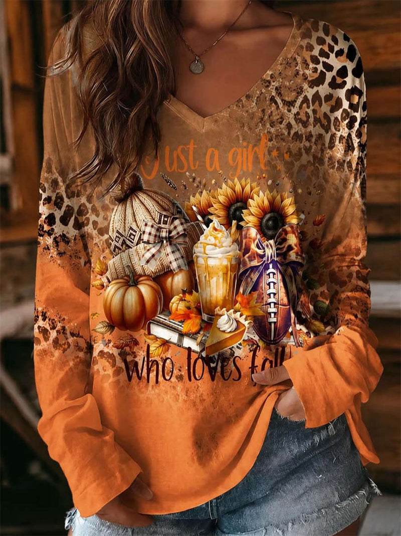 Women's Halloween Multi Fall Print V Neck Long Sleeve Blouse