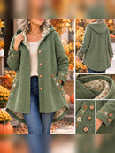 Women's Green Floral Print Hooded Long Sleeve Jacket