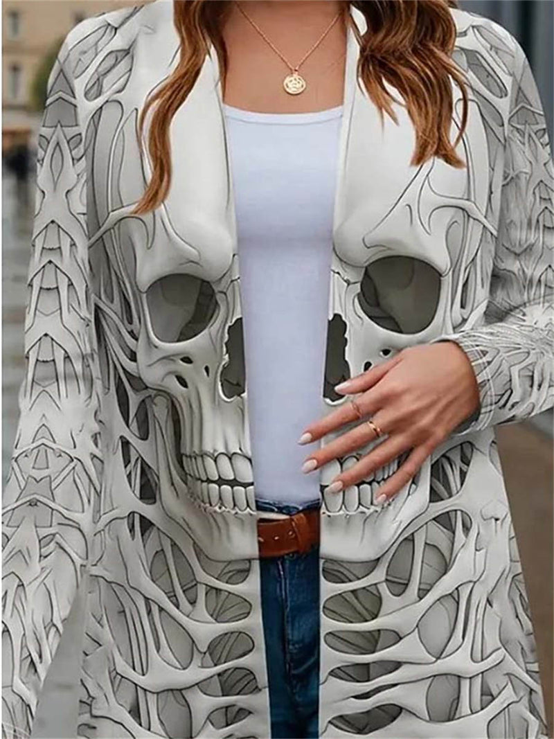 Women's Halloween Multi Skull Print Open Front Cardigan