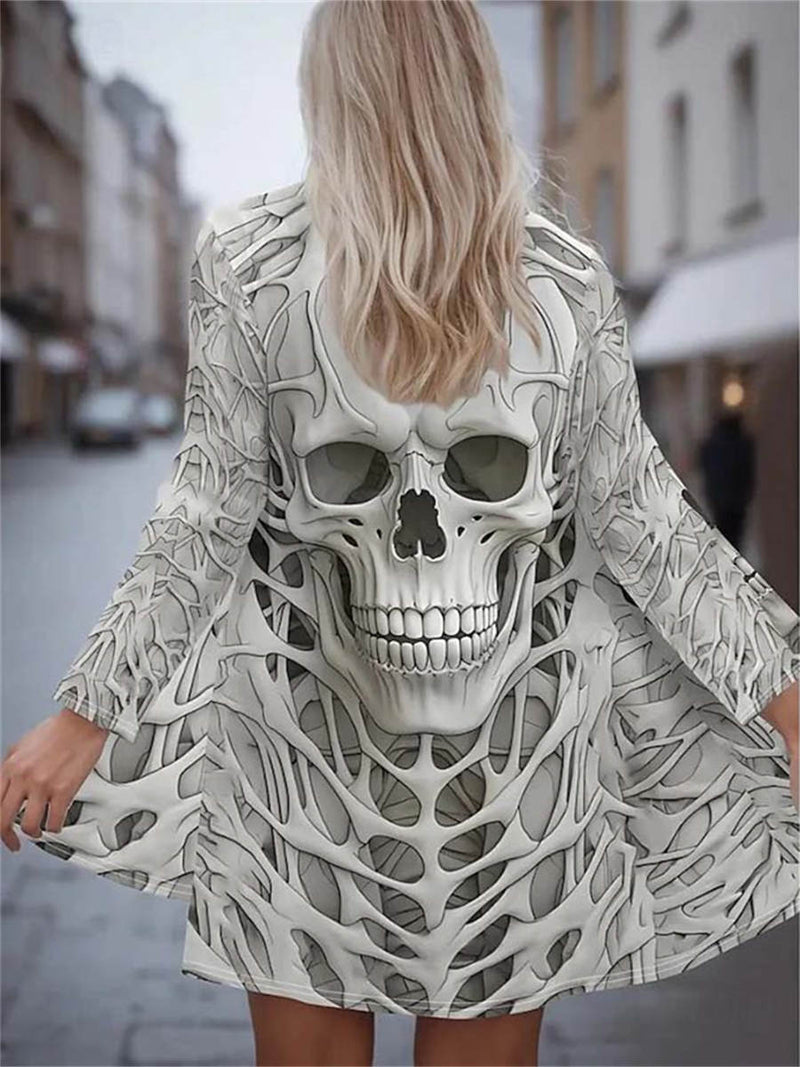 Women's Halloween Multi Skull Print Open Front Cardigan