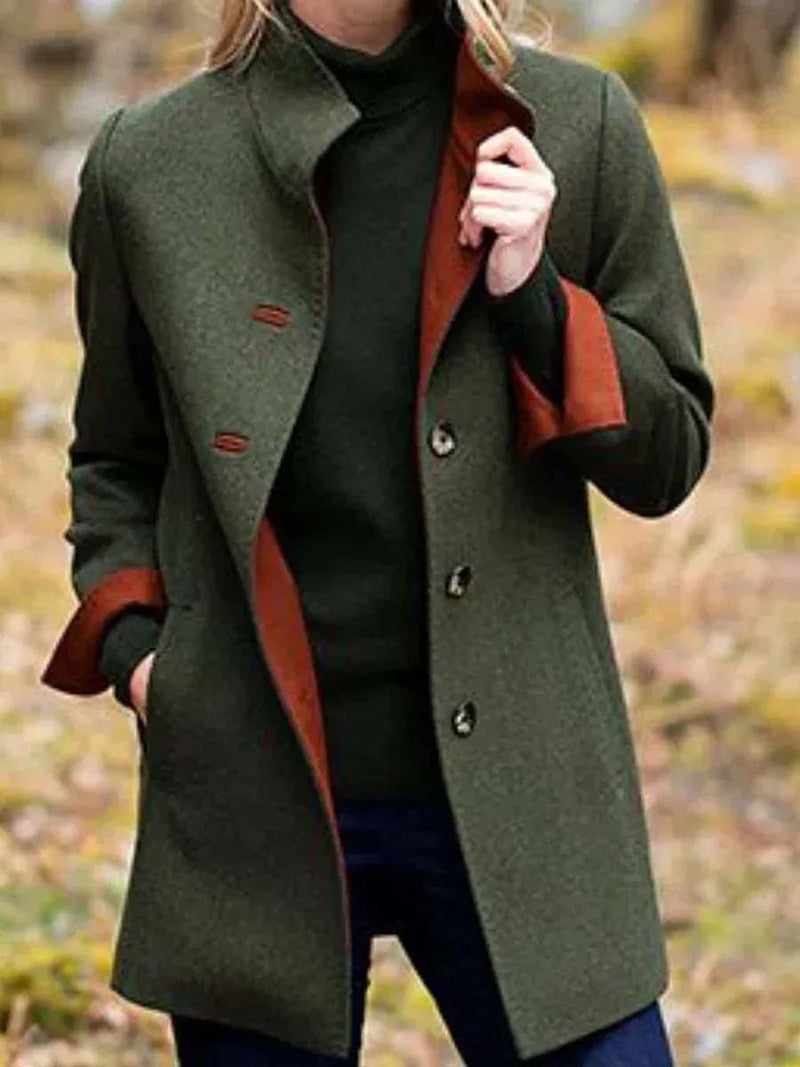 Women's Army Green Solid Stand Collar Long Sleeve Cardigan