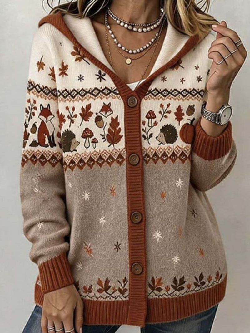 Women's Multi Woodland Animal Print Hooded Cardigan