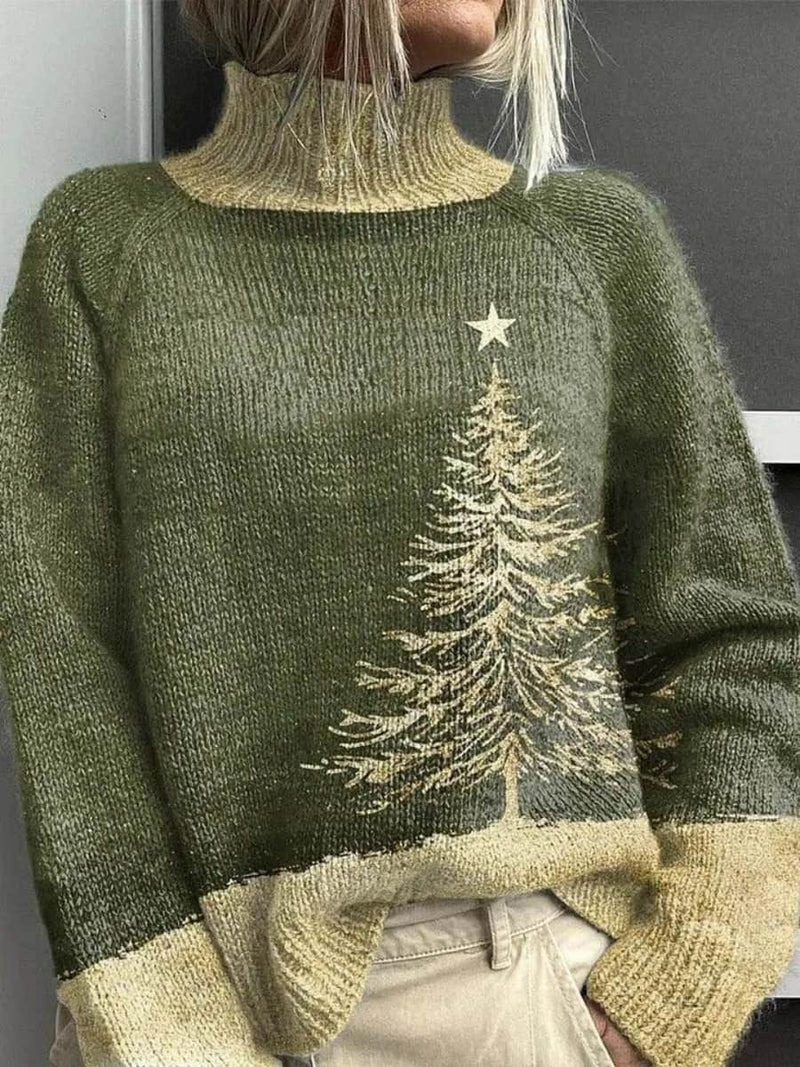 Women's Christmas Green Christmas Tree Turtleneck Sweater