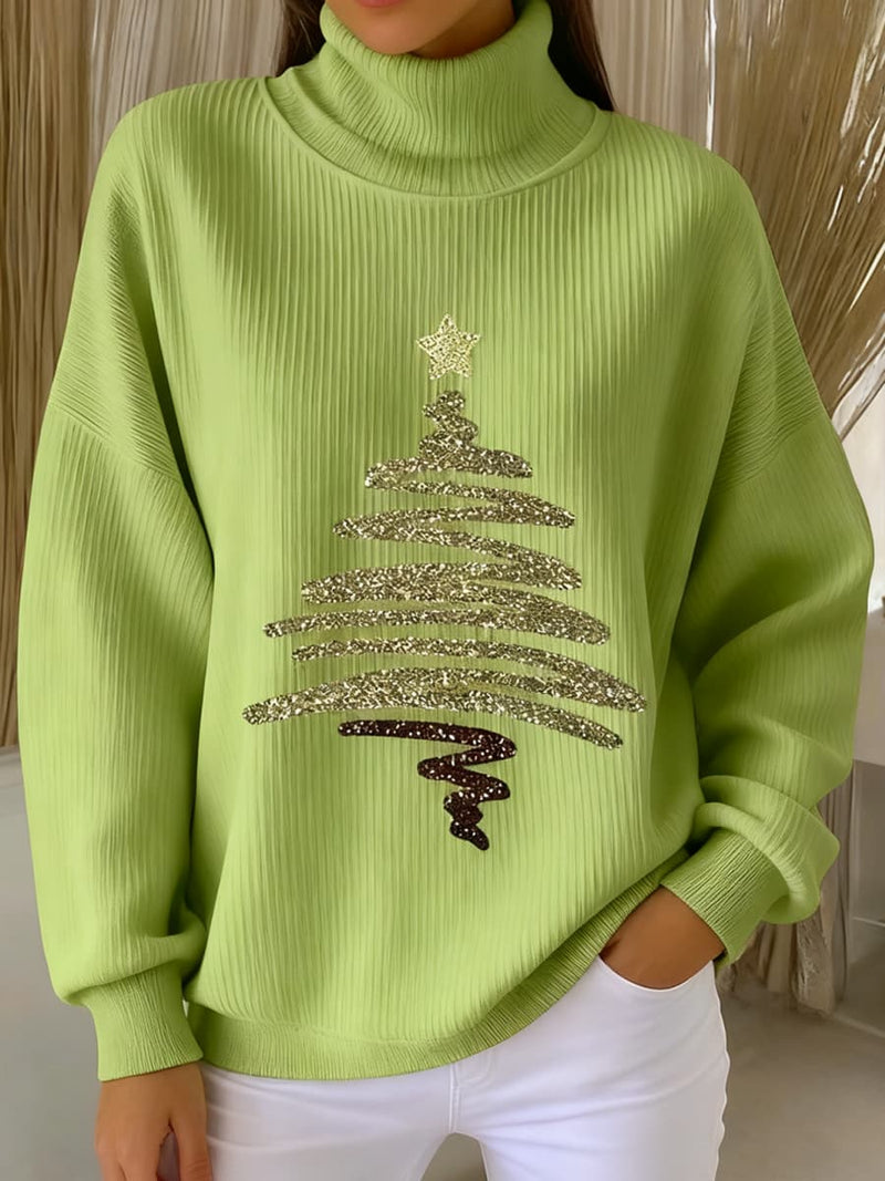Women's Christmas Sage Green Turtleneck Sweater