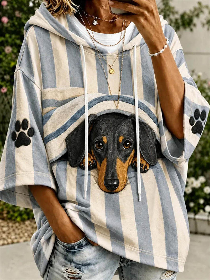 Women's Multi Striped Dachshund Graphic Hoodie