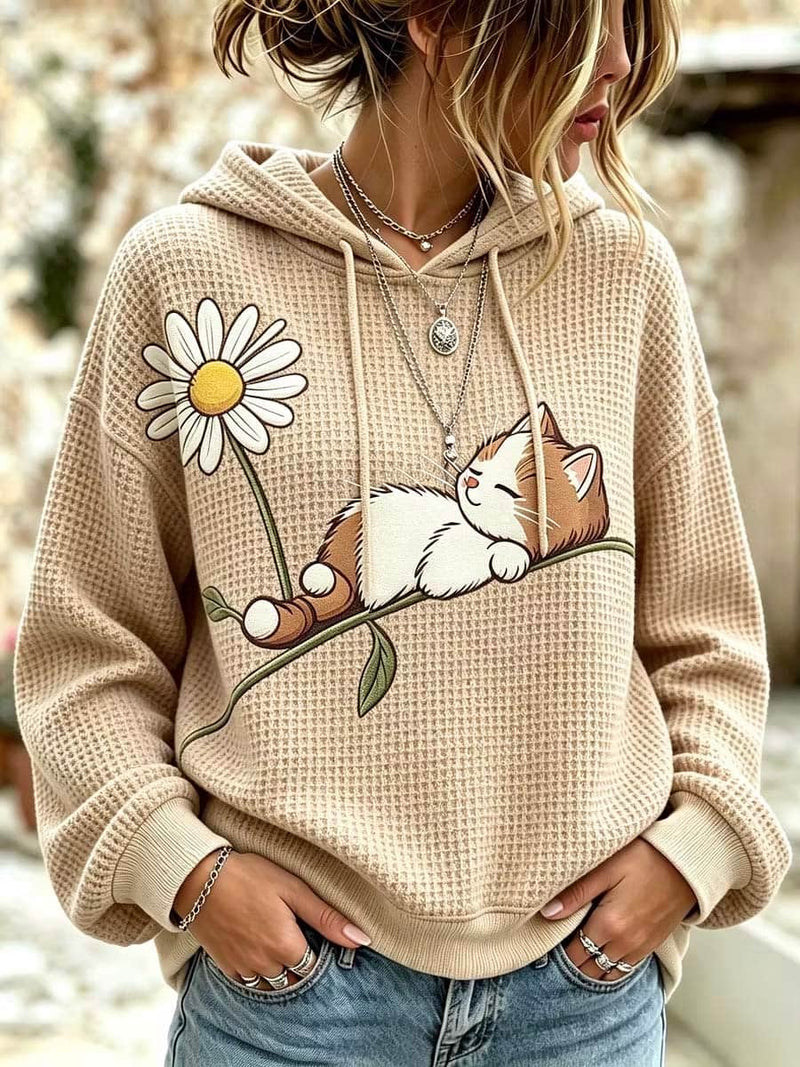 Women's Khaki Animal Floral Round Neck Hoodie