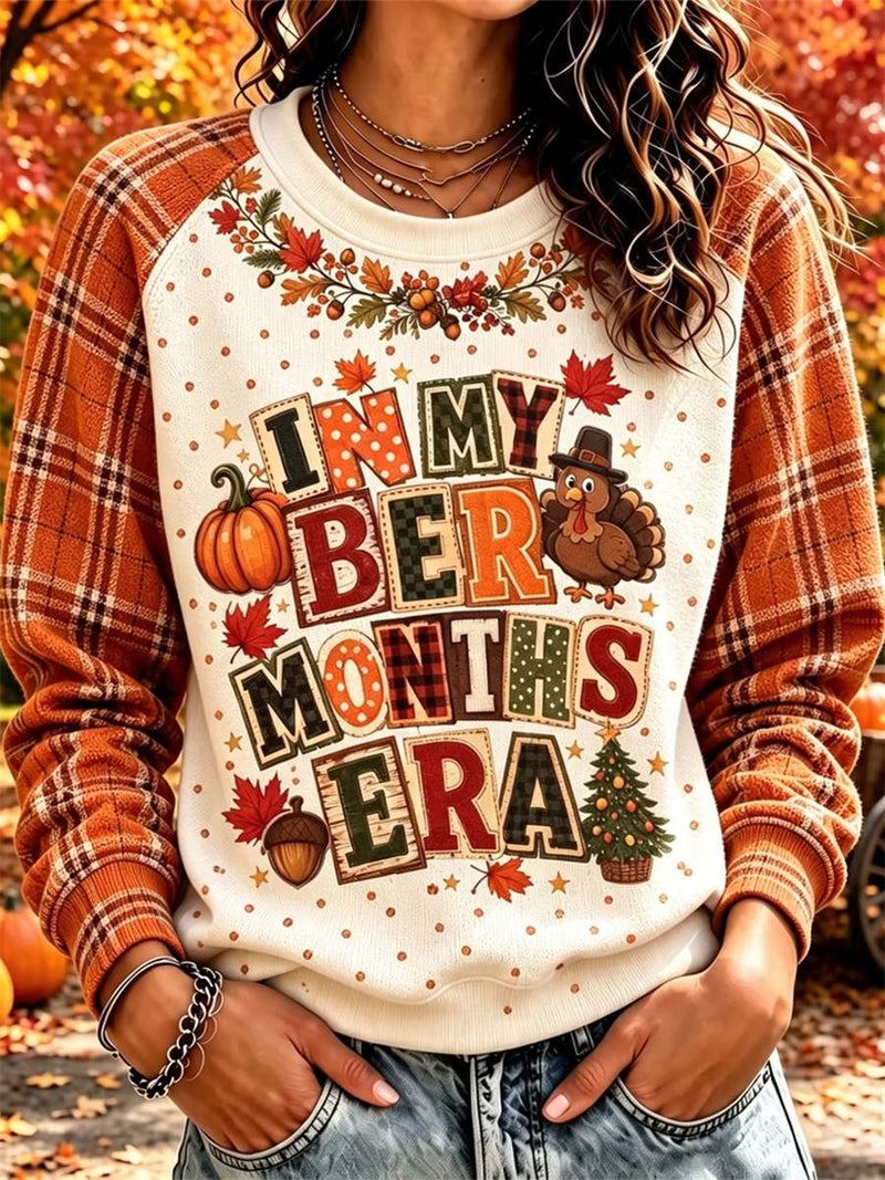 Women's Thanksgiving Cream Letter Print Round Neck Long Sleeve Sweatshirt