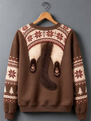 Women's Brown Cat Print Round Neck Long Sleeve Sweatshirt