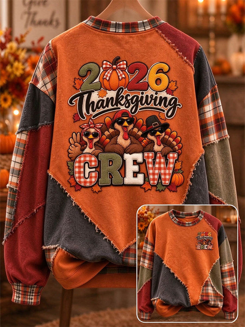 Women's Thanksgiving Orange Pumpkin Print Round Neck Long Sleeve Sweatshirt