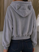 Women's Grey Cat Print Hooded Long Sleeve Hoodie