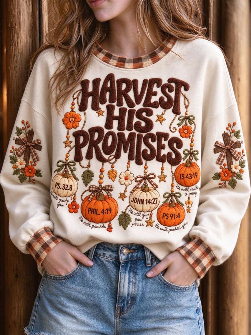 Women's Thanksgiving Beige Letter Pumpkin Round Neck Long Sleeve Sweatshirt