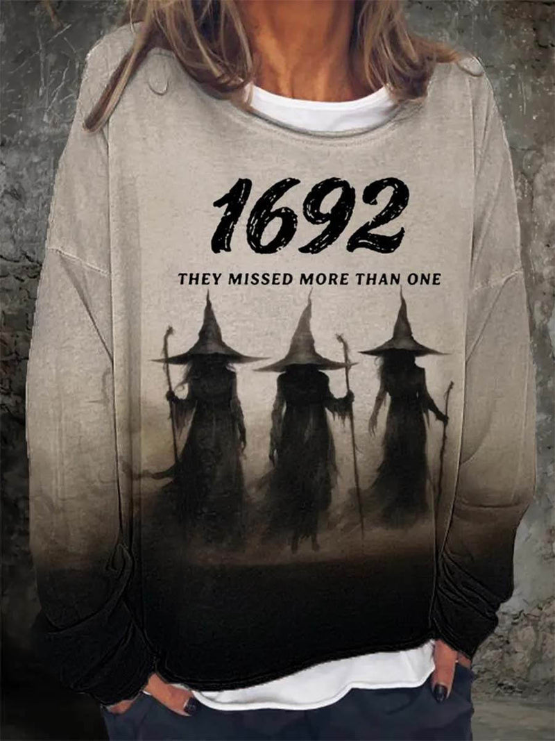 Women's Halloween Multi Witch Graphic Round Neck Top