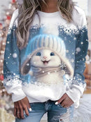 Women's Multi Animal Snowflake Round Neck Top