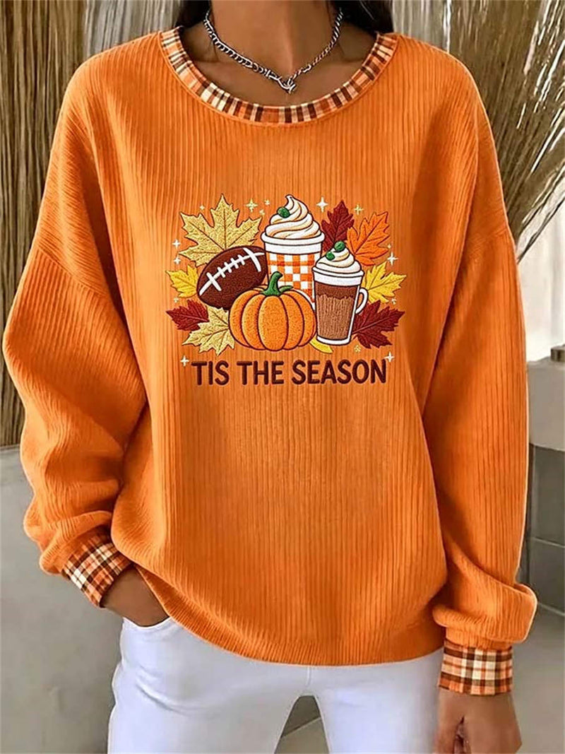 Women's Halloween Orange Fall Graphic Crew Neck Long Sleeve Top