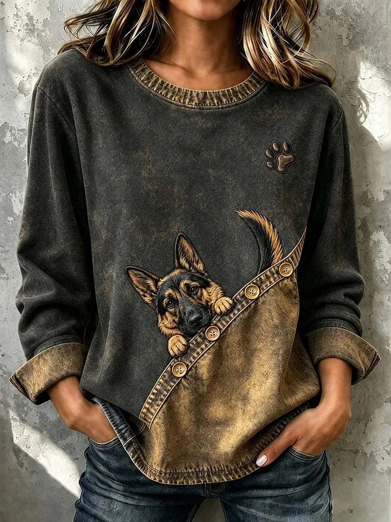 Women's Multi Dog Graphic Crew Neck Long Sleeve Top
