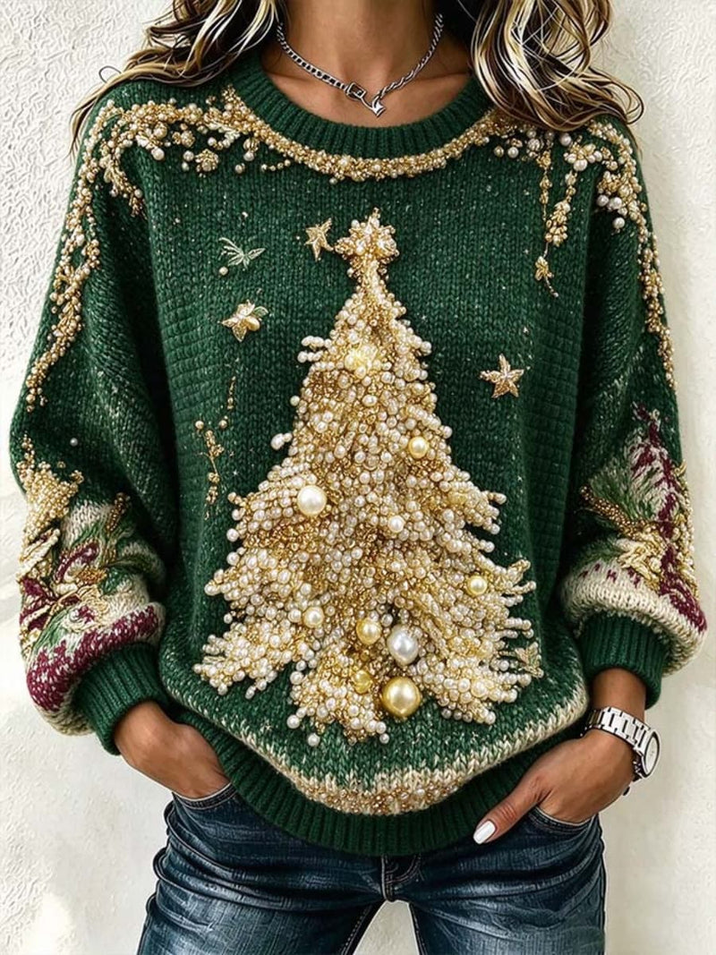 Women's Christmas Green Christmas Tree Crew Neck Top