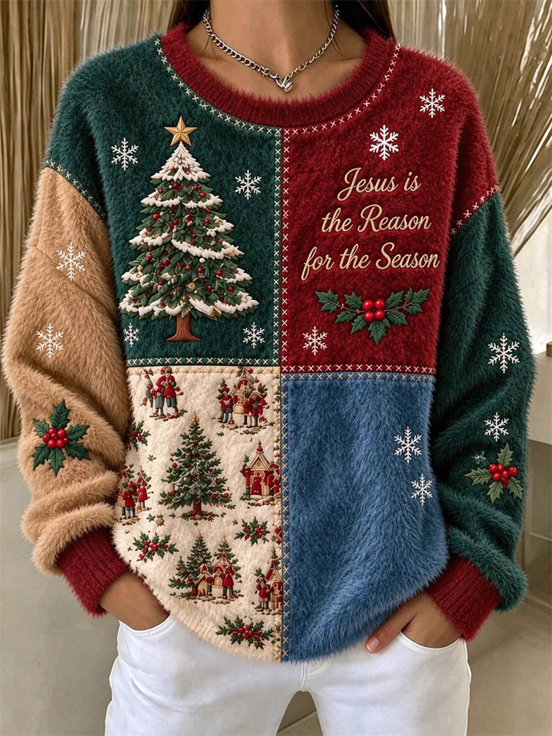 Women's Christmas Multi Christmas Print Round Neck Long Sleeve Top