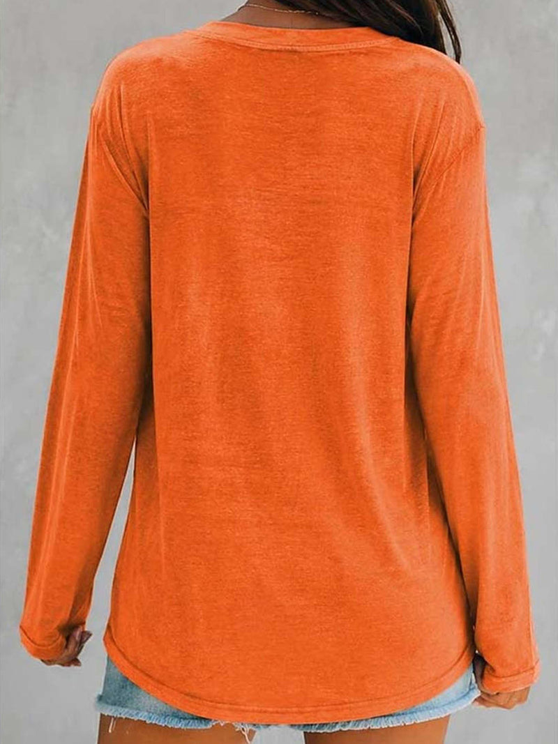 Women's Halloween Orange Witch Letter Print V Neck Blouse