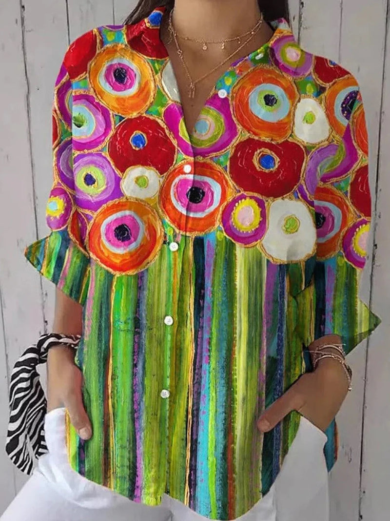 Colorful Print 3/4 Sleeve Shirt