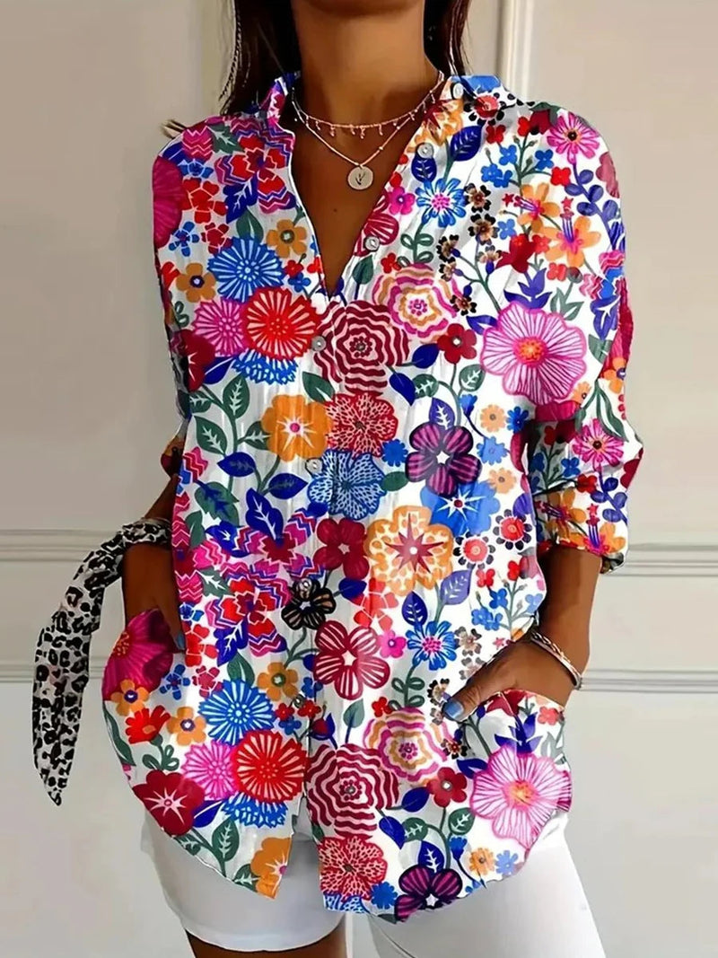 Colorful  Floral Print Long Sleeve Shirt