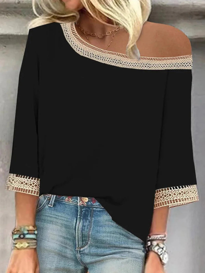 Casual Off the Shoulder 3/4 Sleeve Black Blouse