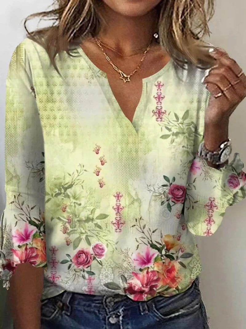 Romantic Floral V-neck 3/4 Sleeve Top
