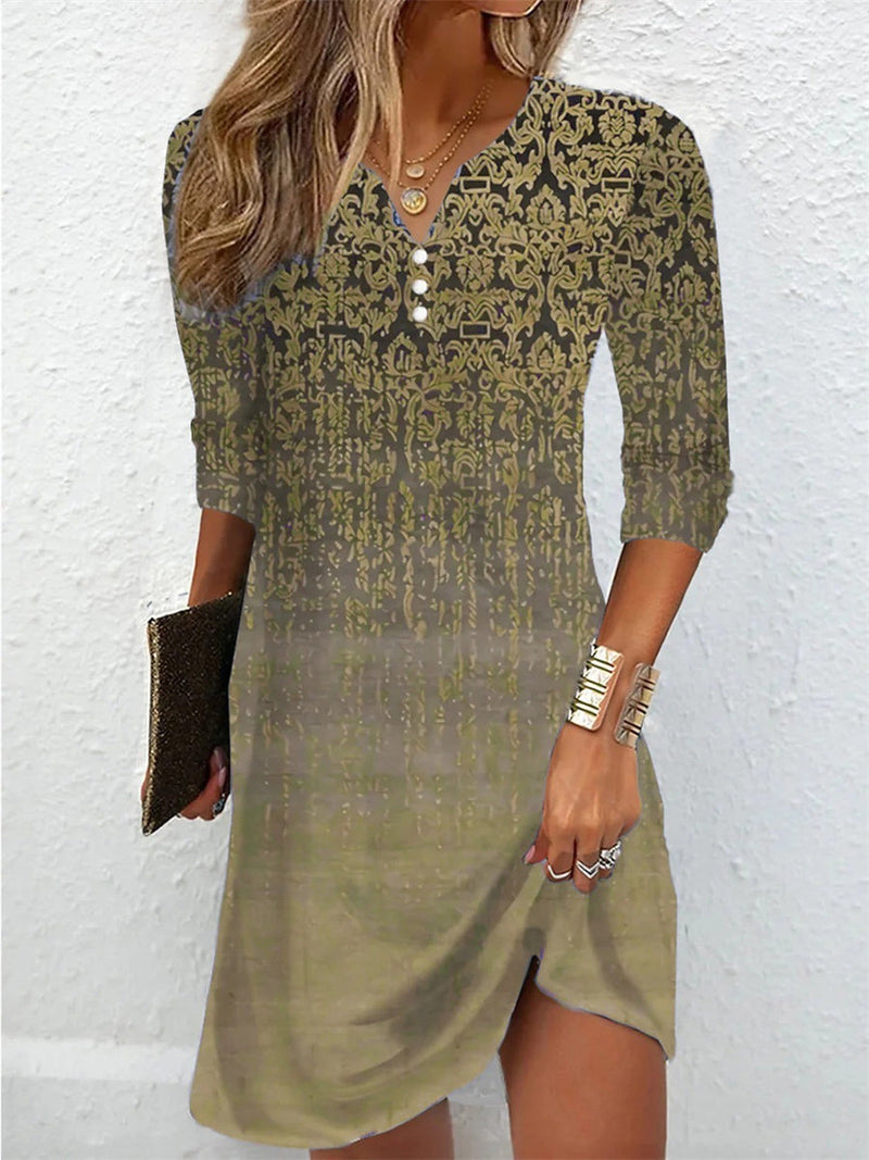 Stylish Ethnic Printed V Neck Dress