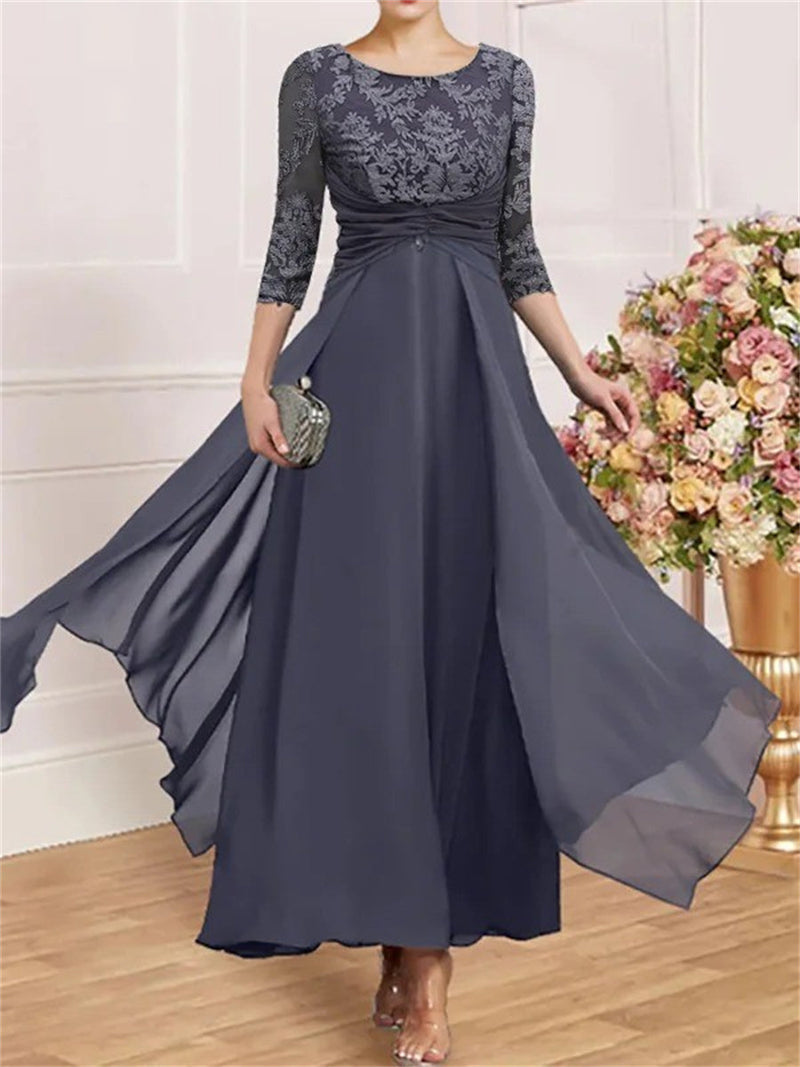 Elegant Round Neck 3/4 Sleeve Maxi Dress