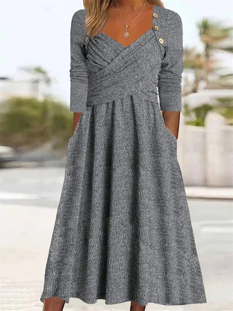 Simple Plain Long Sleeve Comfy Maxi Dress