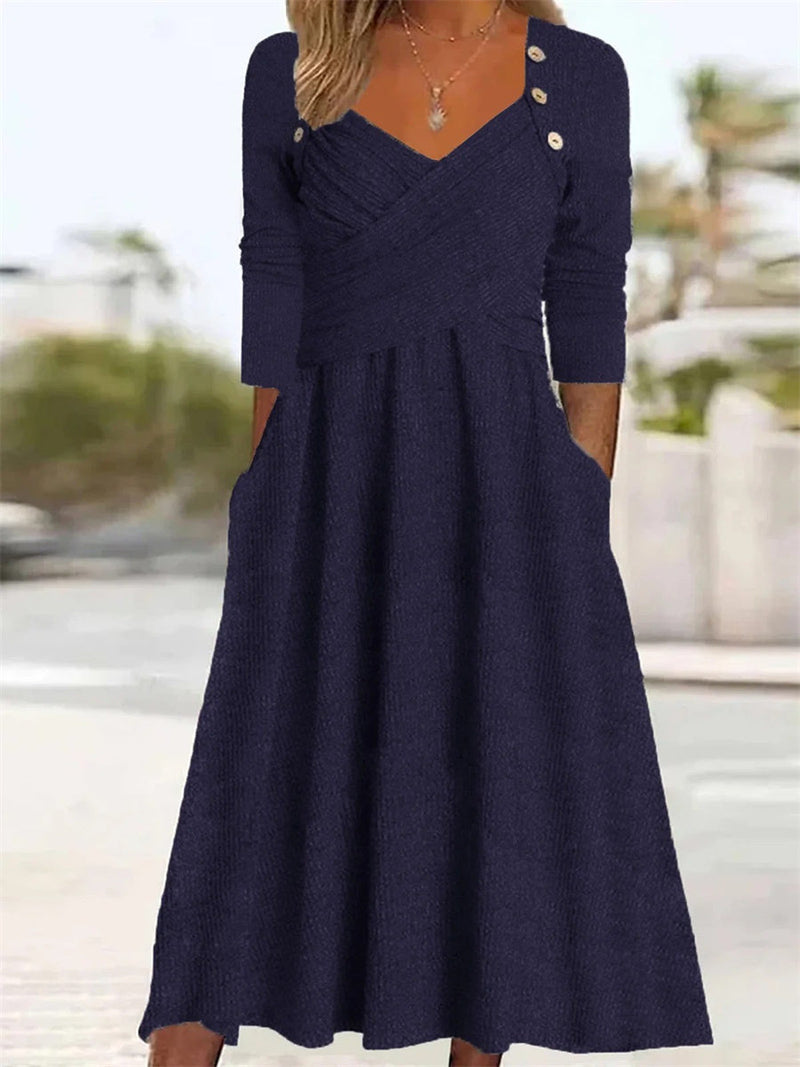 Simple Plain Long Sleeve Comfy Maxi Dress