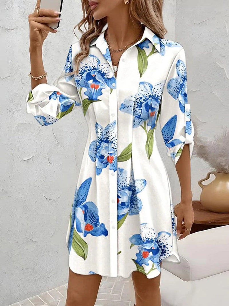 Fresh Floral Print Long Sleeve Mini Dress