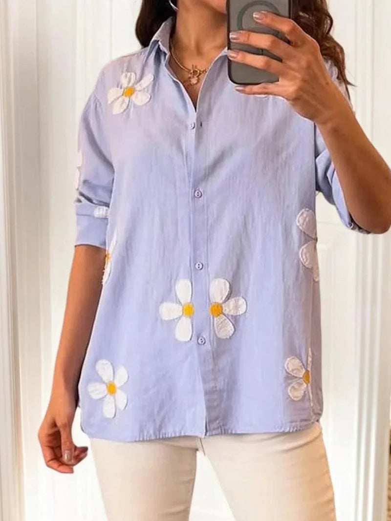 Light Purple Floral Collared Long Sleeve Buttoned Shirt