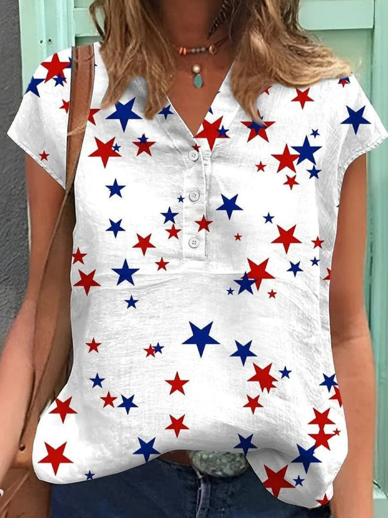 Simple V-Neck Short Sleeve Top