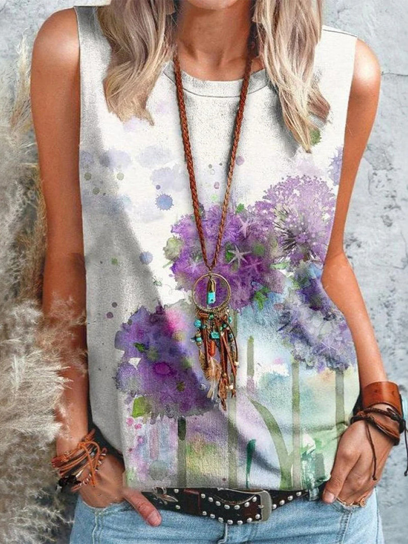 Trendy Floral Print Sleeveless Tank Top