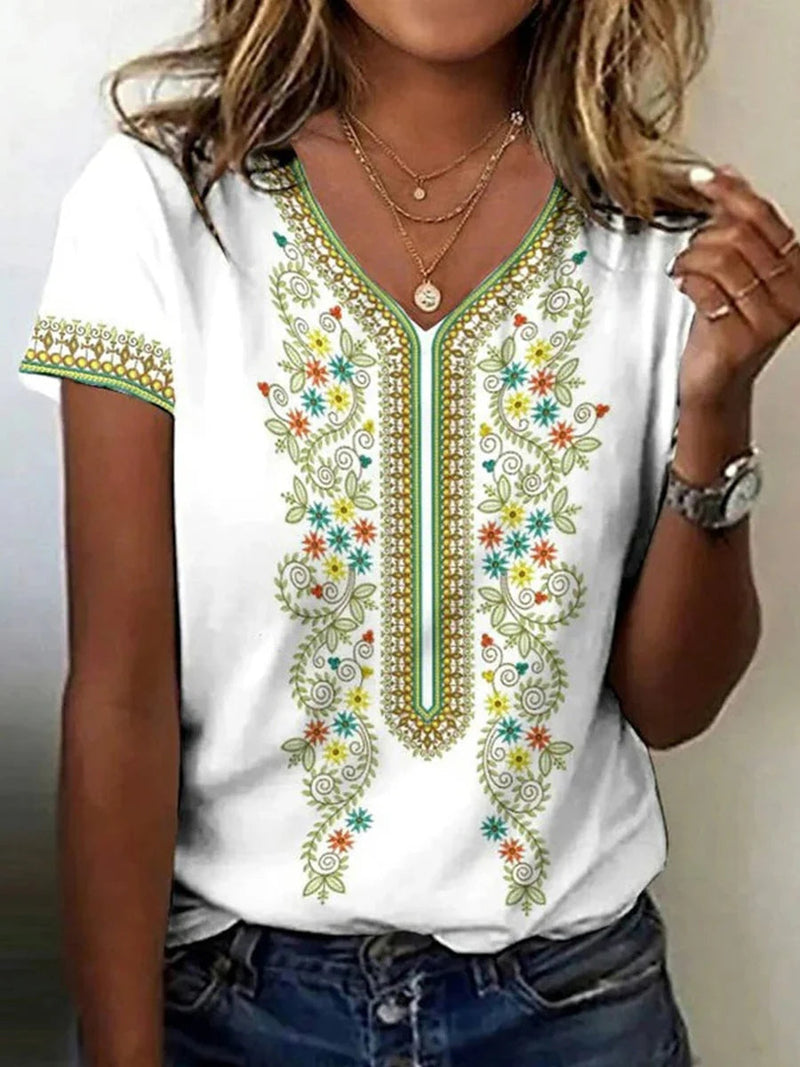 Casual V-neck Short Sleeve T-Shirt