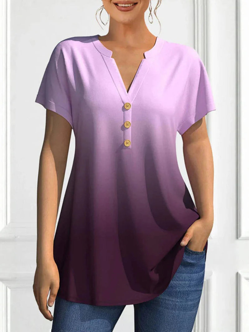 Trendy Gradient V-neck Short Sleeve Blouse