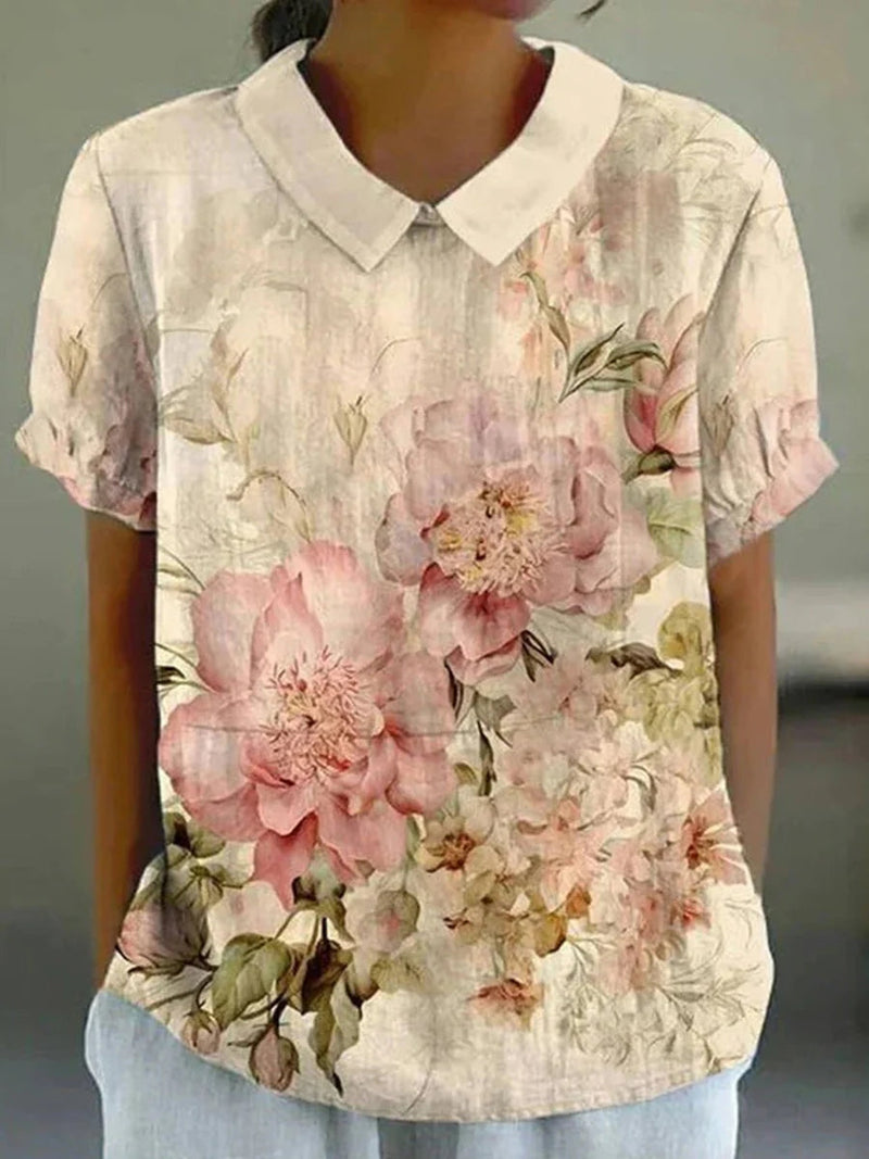 Vintage Casual Floral Print Short Sleeve Blouse